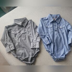Set of Two Western Baby  Pearl Button-Up Bodysuits in Gray and Blue